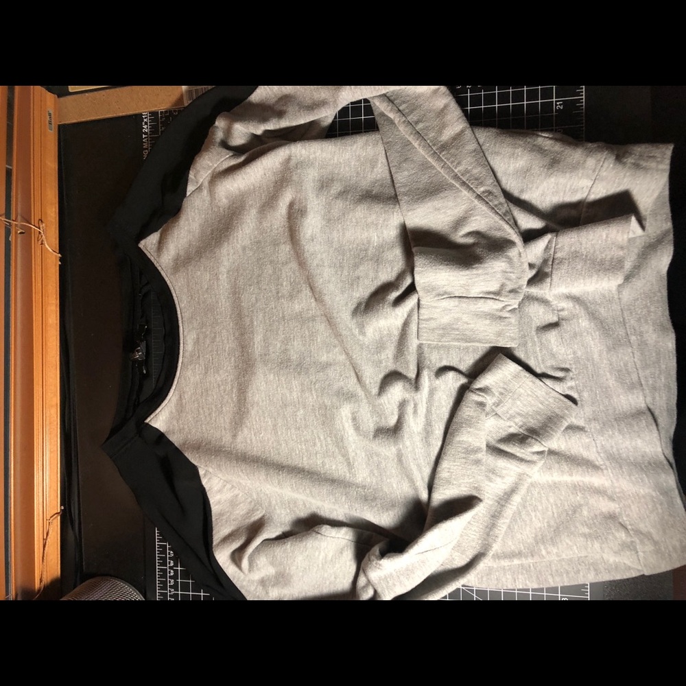 F21 S Black Mesh Paneled Grey Sweater